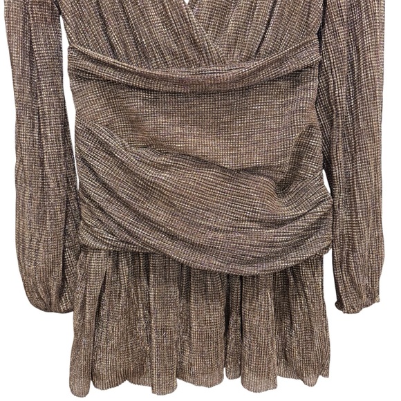 REVOLVE Line & Dot Jordie Mini Dress Shimmer Ruche Drape New Years Eve Gold Sz S - Picture 10 of 14